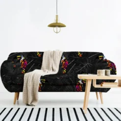 Toucan multicolore et feuille tropicale - Fond gris