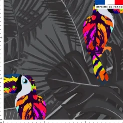 Toucan multicolore et feuille tropicale - Fond gris
