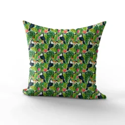 Toucans Et Feuillage Tropical - Fond Vert