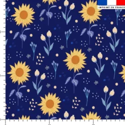 Tournesol et bourgeon - Fond bleu foncé