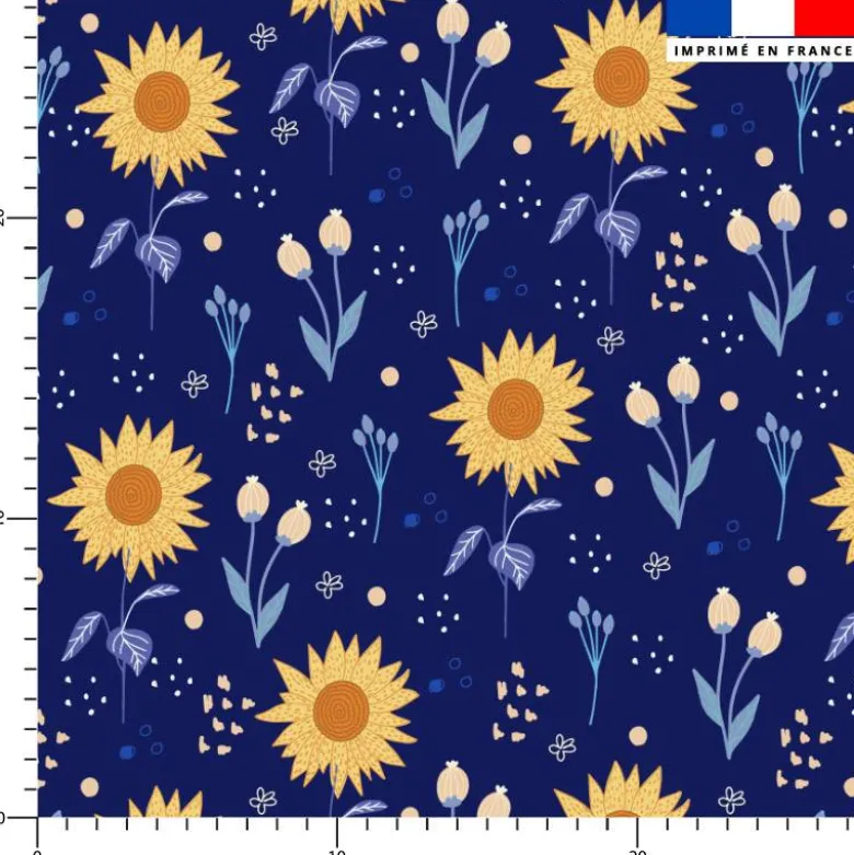Tournesol et bourgeon - Fond bleu foncé