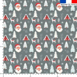 Tête de père noel et sapin- Fond gris