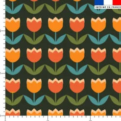 Tulipe géométrique multicolore - Fond vert foncé