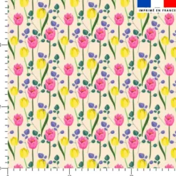 Tulipe rose et jaune - Fond crème