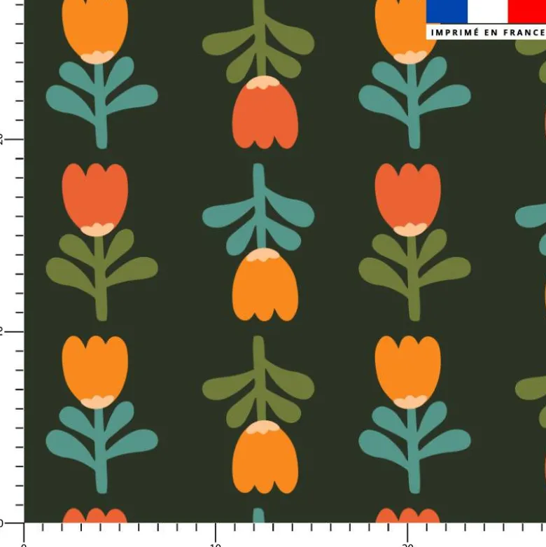 Tulipes oranges et roses - Fond vert foncé