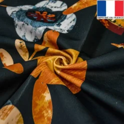 Velours anthracite grand imprimé camel oiseau