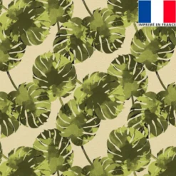 Velours beige imprimé monstera