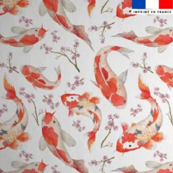 Velours blanc imprimé carpe japonaise aquarelle