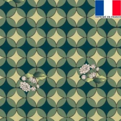 Velours bleu canard imprimé jasmin géométrique