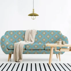Velours bleu ciel imprimé fleur vintage seventies