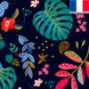 Velours bleu de minuit motif feuilles bleues et bleu-vert