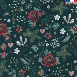 Velours bleu gris imprimé fleur d'hiver