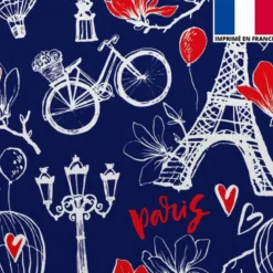 Velours bleu marine imprimé coeur et Paris