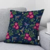 Velours bleu marine imprimé colibri et fleur brodé