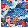 Velours bleu marine imprimé grue et fleur japonaise