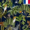 Velours bleu marine imprimé jungle et animaux