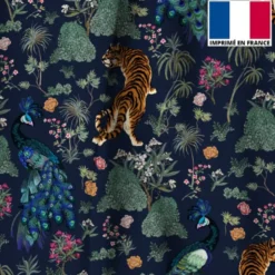 Velours bleu marine motif tiger asiatique