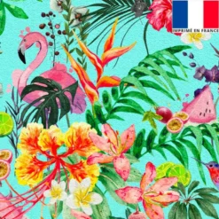 Velours bleu motif fruit tropical