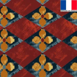 Velours bleu motif losange fleur ethnique