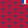 Velours bleu turquin motif éventail pétale rouge