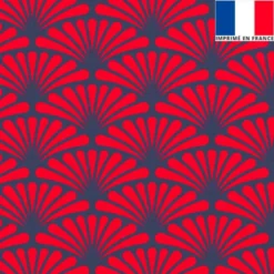 Velours bleu turquin motif éventail pétale rouge