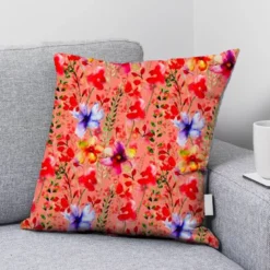 Velours corail imprimé peinture de fleurs rouges et bleues