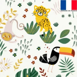 Velours écru imprimé animaux de la jungle