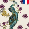 Velours écru imprimé fleur et paon