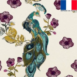 Velours écru imprimé fleur et paon