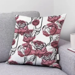 Velours écru imprimé pivoine vintage rose