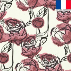 Velours écru imprimé pivoine vintage rose