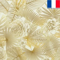 Velours écru imprimé végétal mordoré dégradé ocré