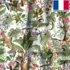 Velours écru motif animaux des bois
