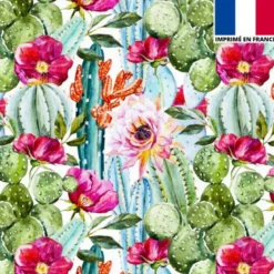 Velours écru motif cactus fleuris