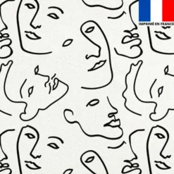 Velours écru motif dessin visage au trait continu