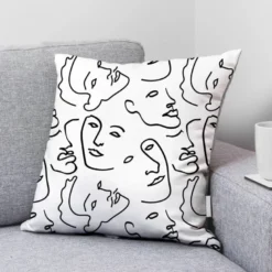 Velours écru motif dessin visage au trait continu