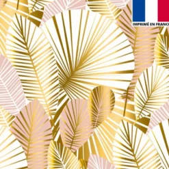 Velours écru motif feuilles art déco roses et or