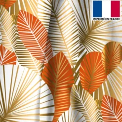 Velours écru motif feuilles art déco orange et or