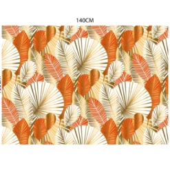 Velours écru motif feuilles art déco orange et or