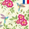 Velours écru motif fleurs roses effet brodé
