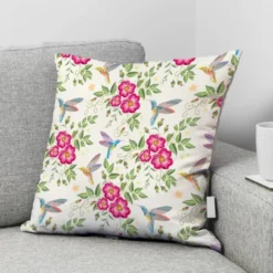 Velours écru motif fleurs roses effet brodé