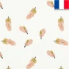 Velours écru motif plume rose et beige