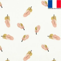 Velours écru motif plume rose et beige