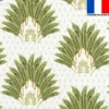 Velours écru motif poinçon de lys et feuille vert