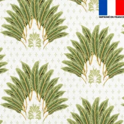 Velours écru motif poinçon de lys et feuille vert