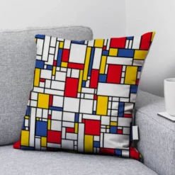 Velours écru motif rectangles jaunes rouges et bleus