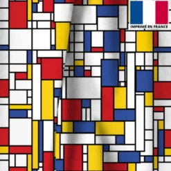 Velours écru motif rectangles jaunes rouges et bleus