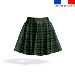 Velours d'habillement imprimé tartan noir et vert