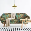 Velours gold motif feuilles art déco noires et bleu canard