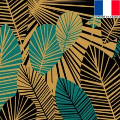 Velours gold motif feuilles art déco noires et bleu canard